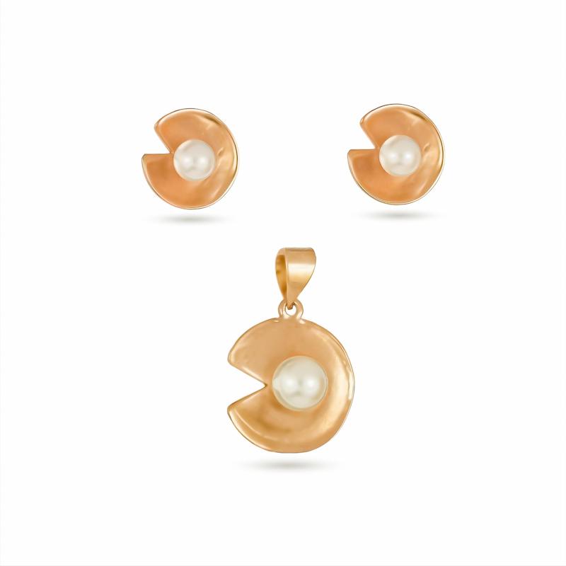 نیم ست طلا زنانه مرواریدی طرح قرص ماه n0037