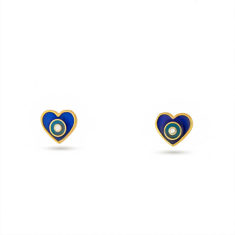 گوشواره میخی طلا 18 عیار بچگانه مدل قلب چشم و نظر G0125