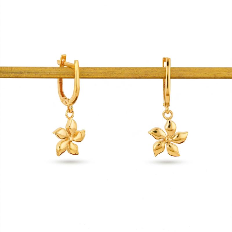 گوشواره آویز طلا 18 عیار زنانه مدل گل پنج پر G0156