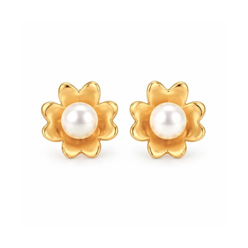 گوشواره میخی طلا 18 عیار مدل گل مروارید G0209