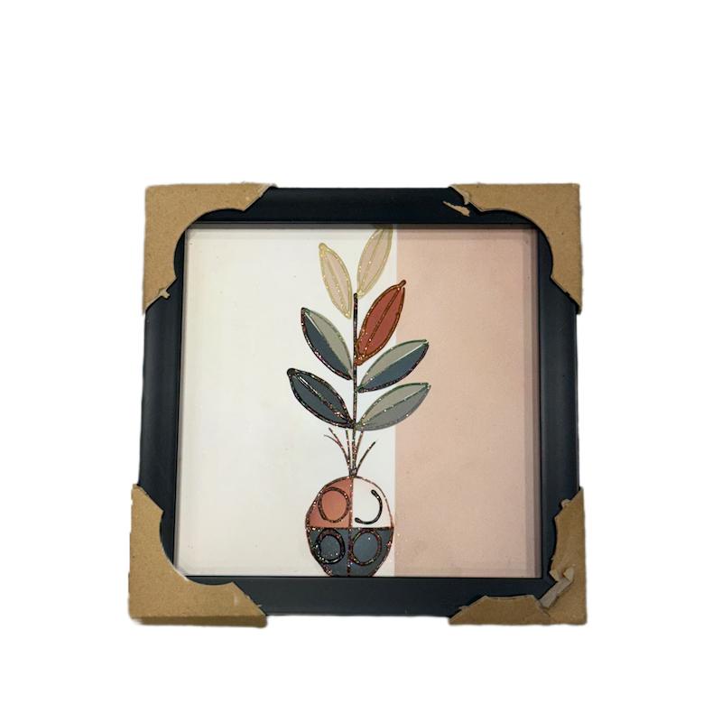 تابلو دکوراتیو مدرن 30*30 سانتی متر طرح برگ و گلدان، برجسته