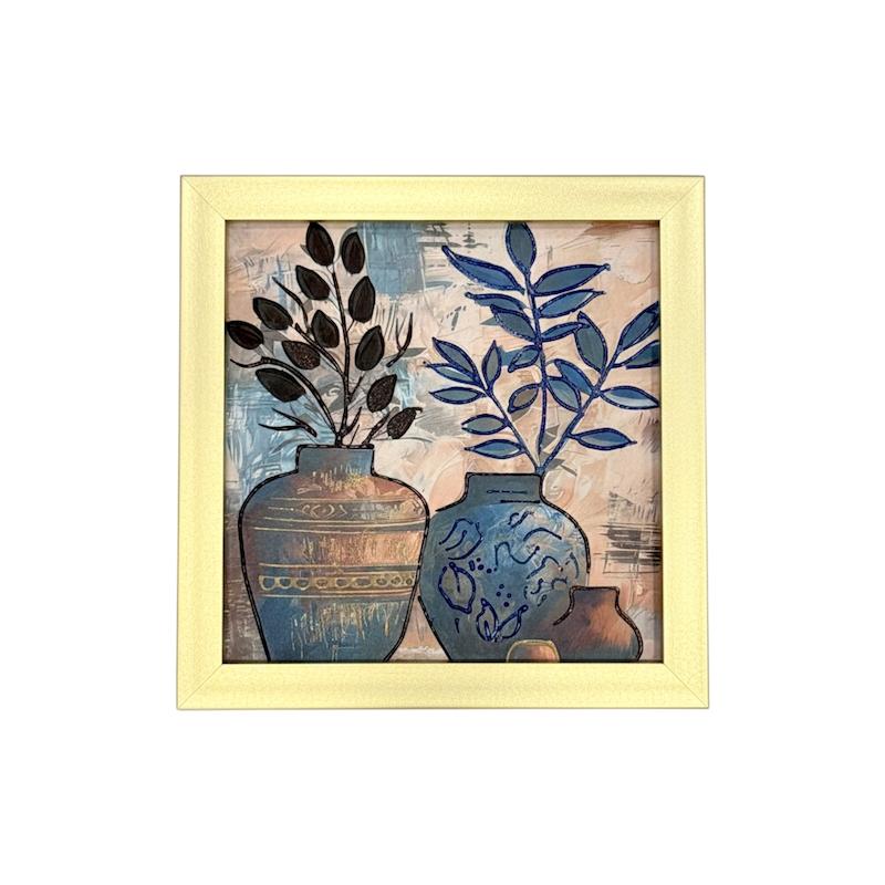 تابلوی دکوراتیو برجسته طرح گلدان‌های آبی (سایز ۳۰*۳۰)
