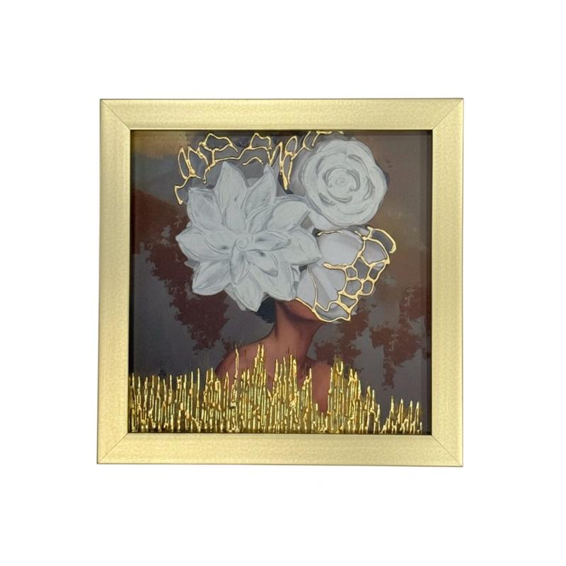تابلو دکوراتیو سه‌بعدی چهره و گل 30*30 سانتیمتر