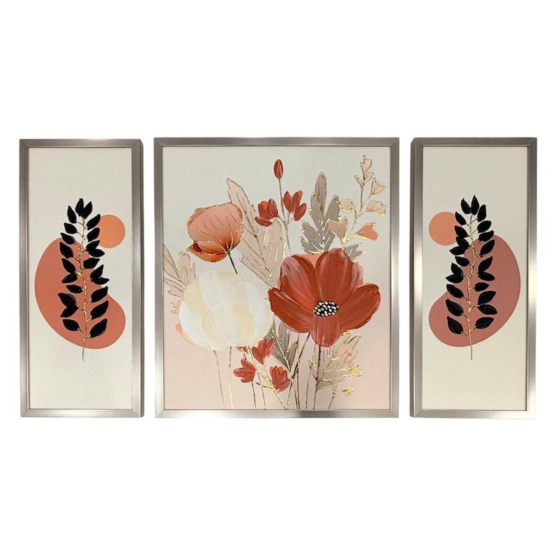 تابلو دکوراتیو برجسته سه تیکه گل شقایق