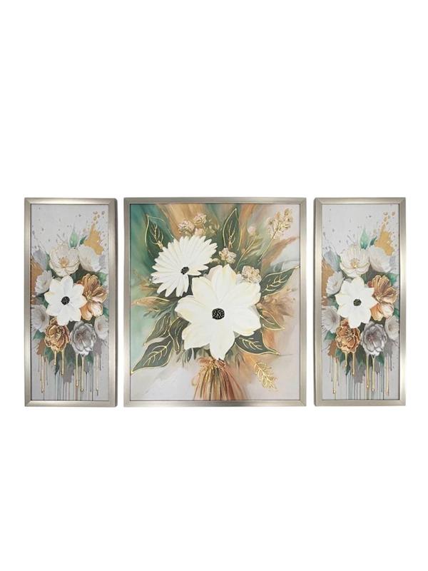 تابلو دکوراتیو برجسته سه تیکه دسته گل