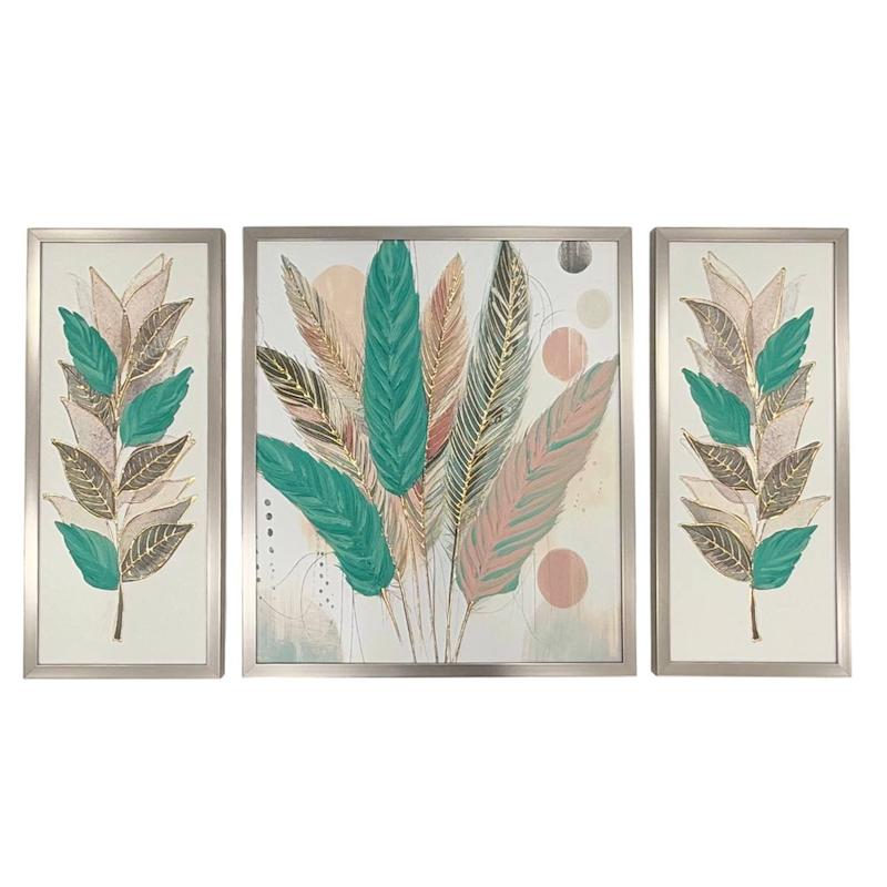 تابلو دکوراتیو برجسته سه تیکه طرح برگ