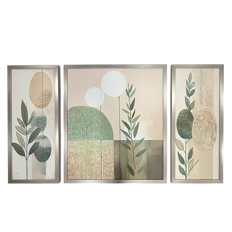 تابلو دکوراتیو برجسته سه تیکه طرح برگ‌مینیمال