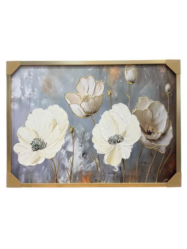 تابلو دکوراتیو برجسته ابعاد 110*80 گل شقایق سفید