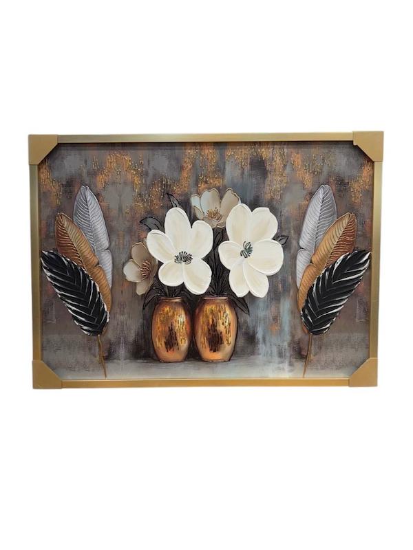 تابلو دکوراتیو برجسته ابعاد 110*80سانتیمتر گل و گلدون