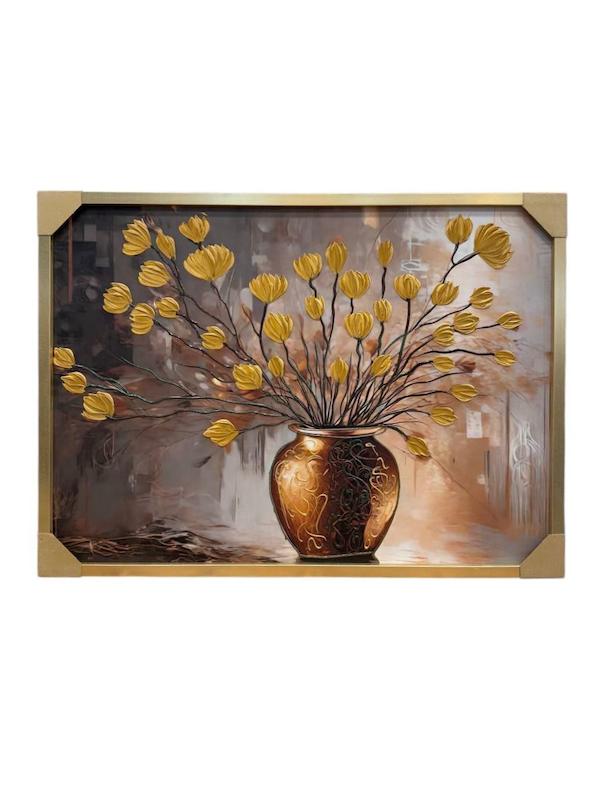 تابلو دکوراتیو برجسته ابعاد 110*80سانتیمتر گل و گلدان