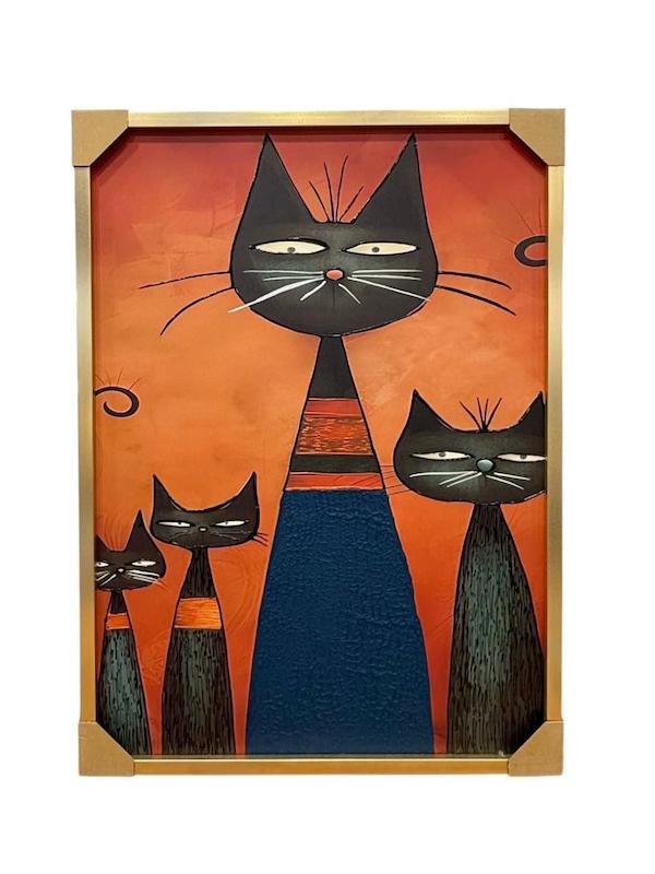 تابلو دکوراتیو برجسته ابعاد 110*80 چهار گربه سیاه