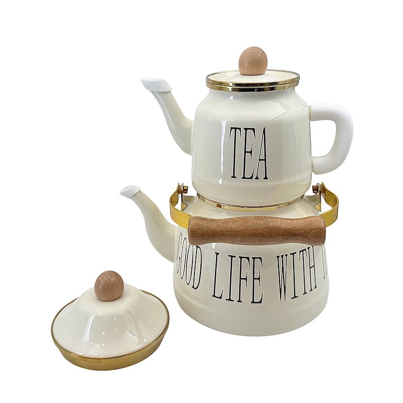 کتری قوری لعابی ۲.۵ لیتری مدل تکست دار