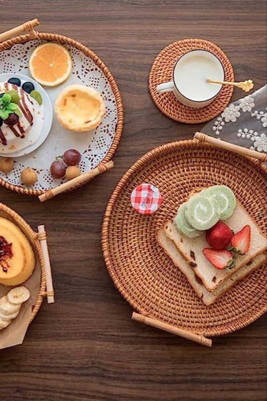 سینی سه سایز حصیری دسته دار ست برند انگلیش هوم
