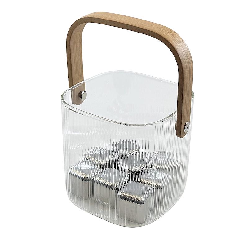 یخدان پیرکس کف مربع با دسته چوبی شیار دار در دو سایز