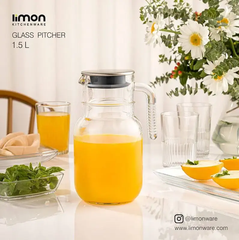 پارچ آب درب استیل شیار دار 1.5 لیتر لیمون کد 2376