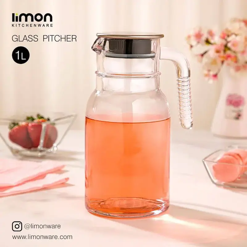 پارچ آب درب استیل شیار دار 1 لیتر لیمون کد 2349