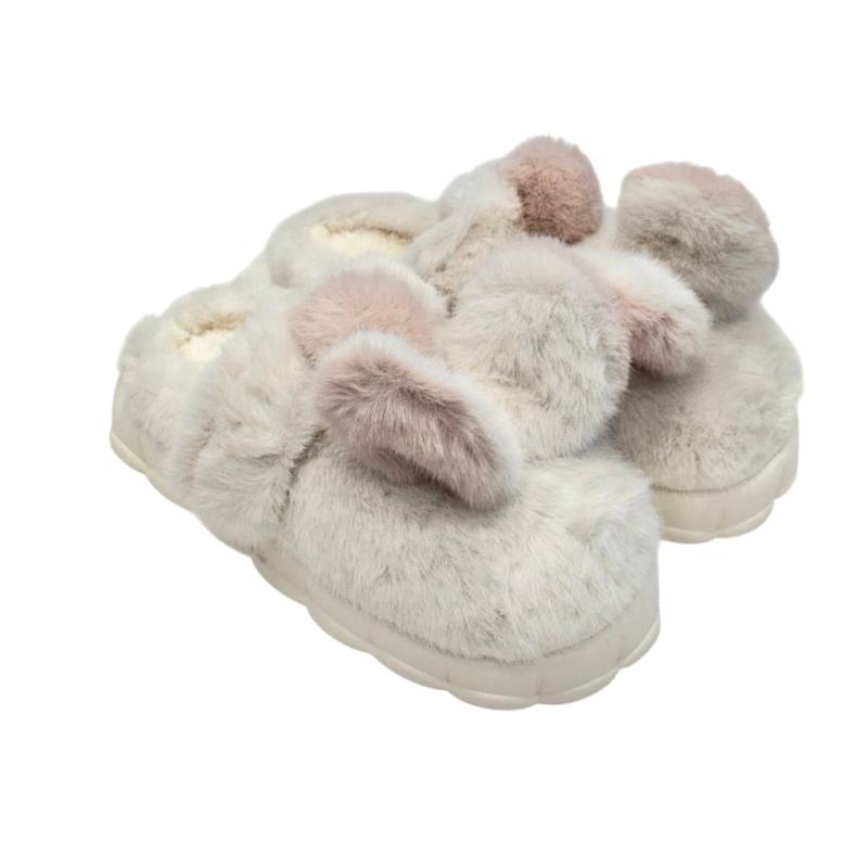 دمپایی روفرشی خزدار مدل خرگوشی سفید