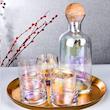 تنگ بلور هولوگرامی به همراه 6 عدد لیوان شیشه‌ای با درب چوبی 