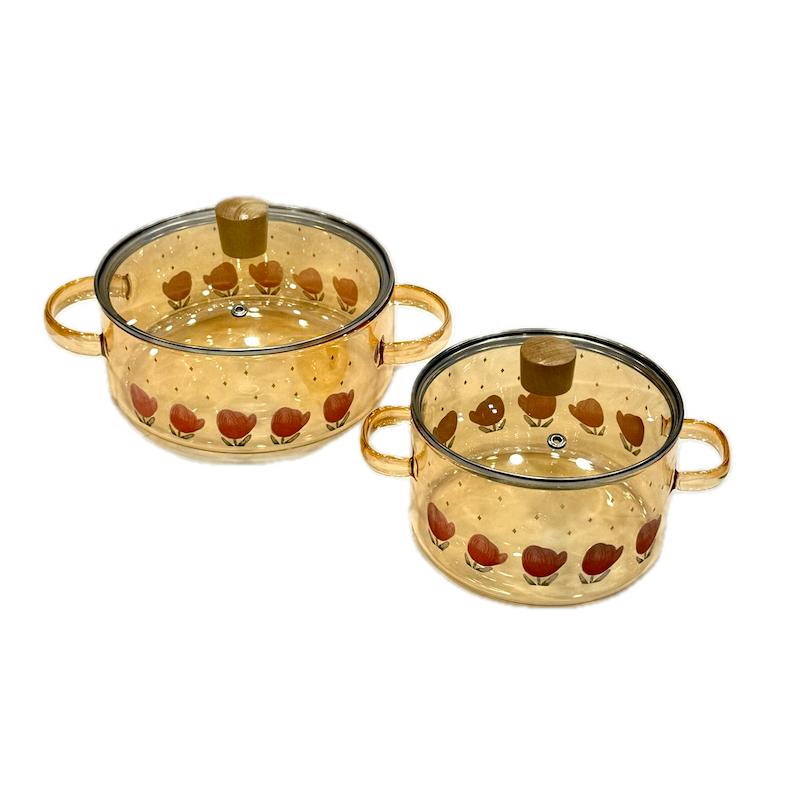 قابلمه پیرکس شامپاینی طرح لاله در دو سایز