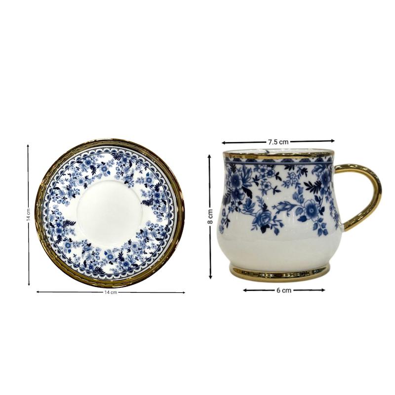 فنجان و نعلبکی چای‌خوری ۶ عددی وارداتی گل آبی (همراه جعبه کادویی)