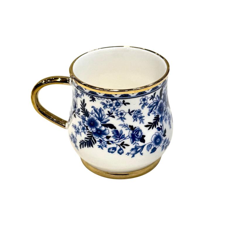 فنجان و نعلبکی چای‌خوری ۶ عددی وارداتی گل آبی (همراه جعبه کادویی)