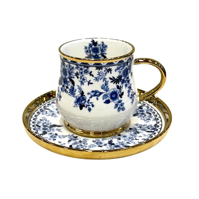 فنجان و نعلبکی چای‌خوری ۶ عددی وارداتی گل آبی (همراه جعبه کادویی)