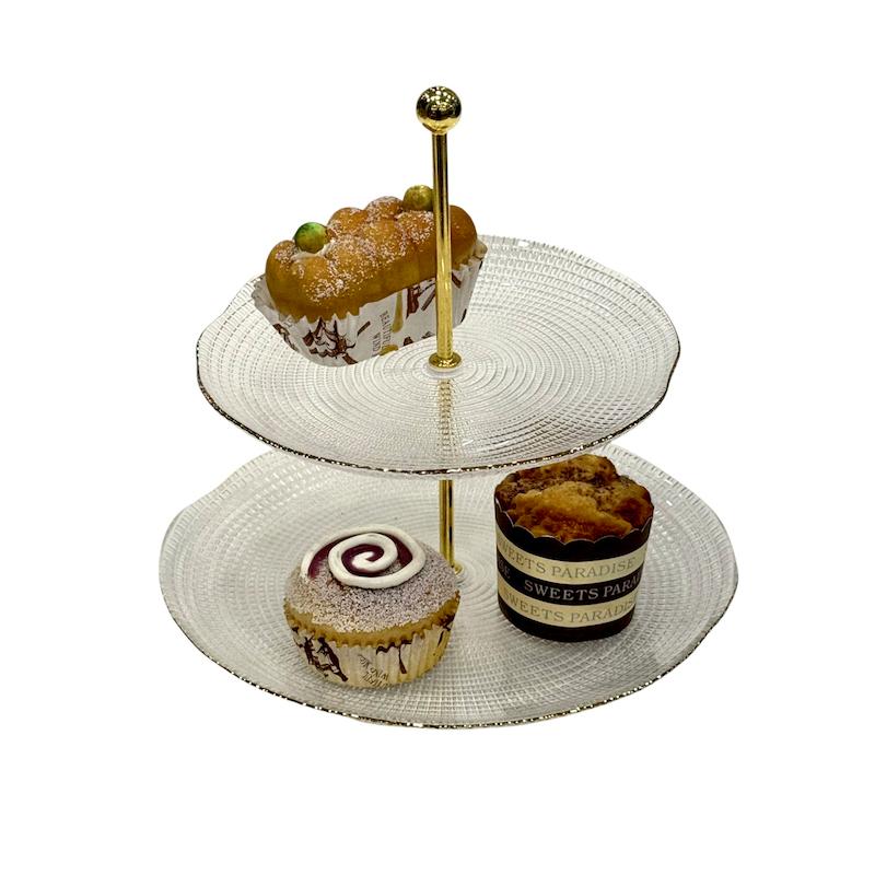 شیرینی خوری دو طبقه بلور لبه طلایی وارداتی