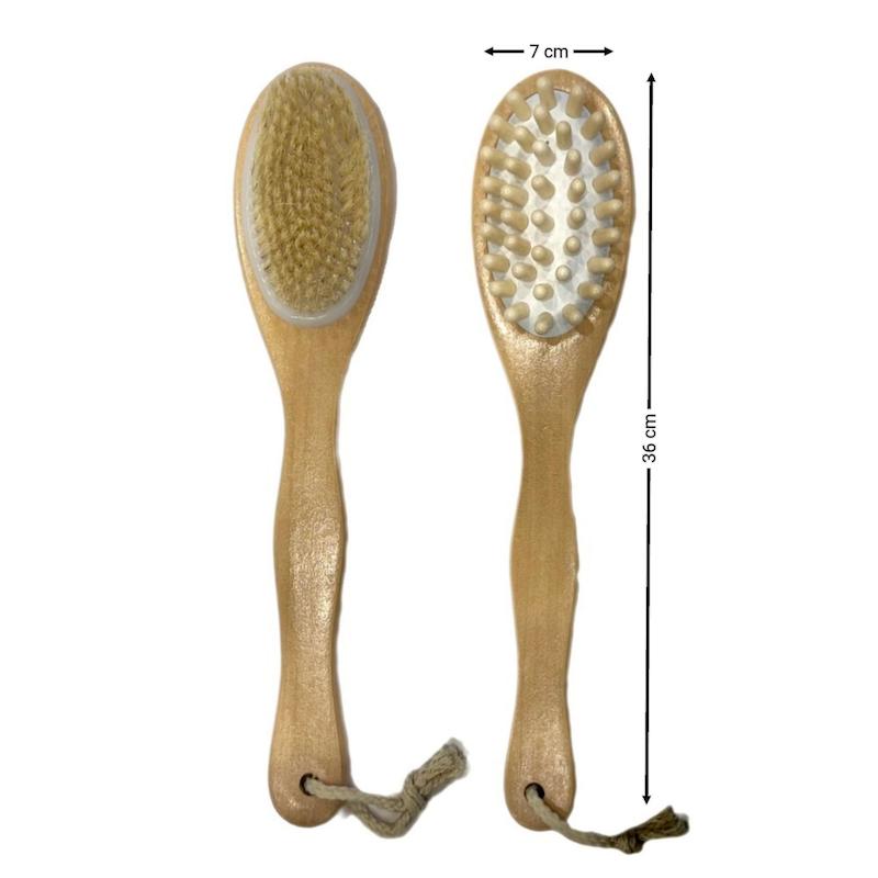 لیف استحمام فرچه ای دو طرفه با دسته چوبی