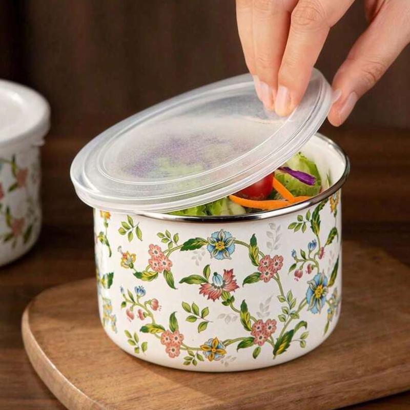 ظروف نگهدارنده لعابی گلدار 5 سایز مدل استوانه