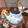 کتری تک لعابی مدل گلدار آبی رنگ با دسته طلایی 2.5 لیتری