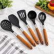 کفگیر و ملاقه 5 پارچه Kitchen Tools سیلیکونی با دسته چوبی