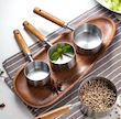 پیمانه استیل نقره‌ای 4 عددی با دسته چوبی برند شنگیا