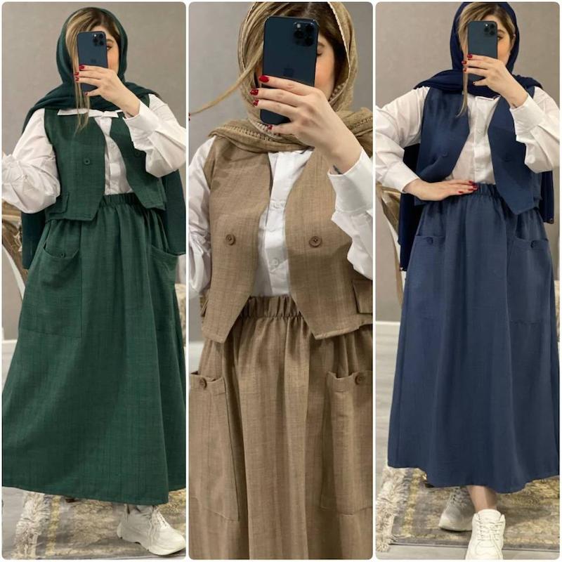 ست 3تیکه جلیقه+شومیز+دامن سولماز🪴
