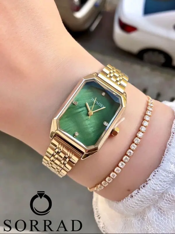 ساعت هومیس زنانه / ساده بند استیل رنگ طلایی صفحه سبز (اورجینال)