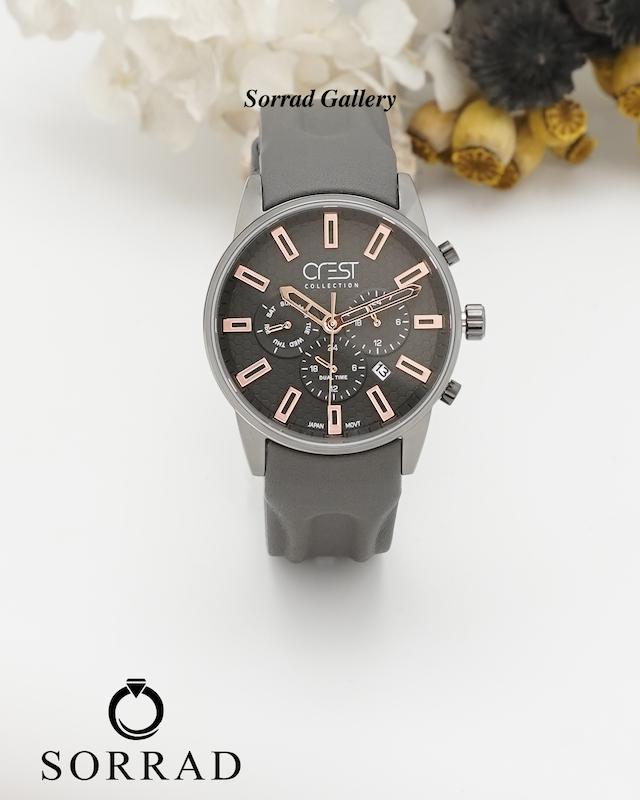 ساعت کرست مردانه / فول دیت 3موتوره بند رابر رنگ طوسی صفحه طوسی-رزگلد (اورجینال)