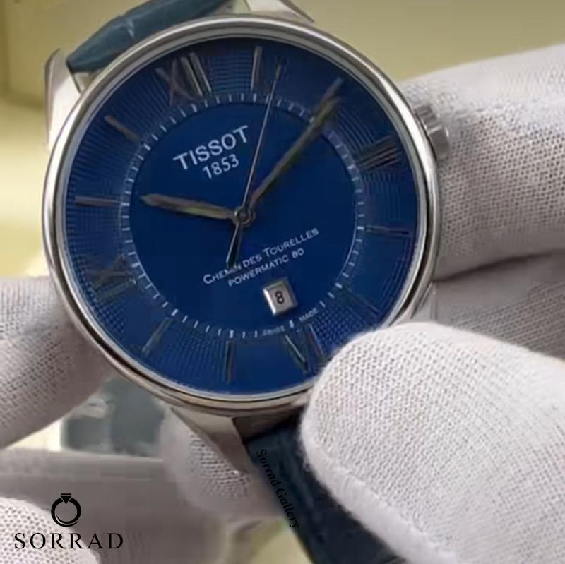 ساعت تیسوت مردانه / ساده بند چرمی رنگ سرمه ای صفحه سرمه ای-سیلور