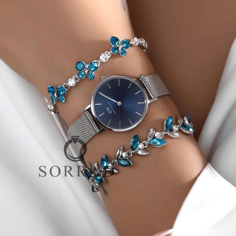 ساعت دنیل ولینگتون زنانه / ساده بند استیل حصیری رنگ سیلور صفحه سرمه ای