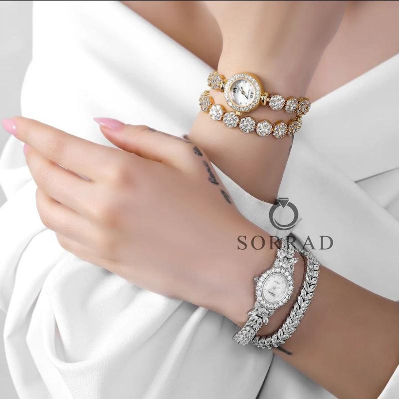 ساعت رویال کرون زنانه / ساده فول نگین بند استیل  صفحه دورنگین