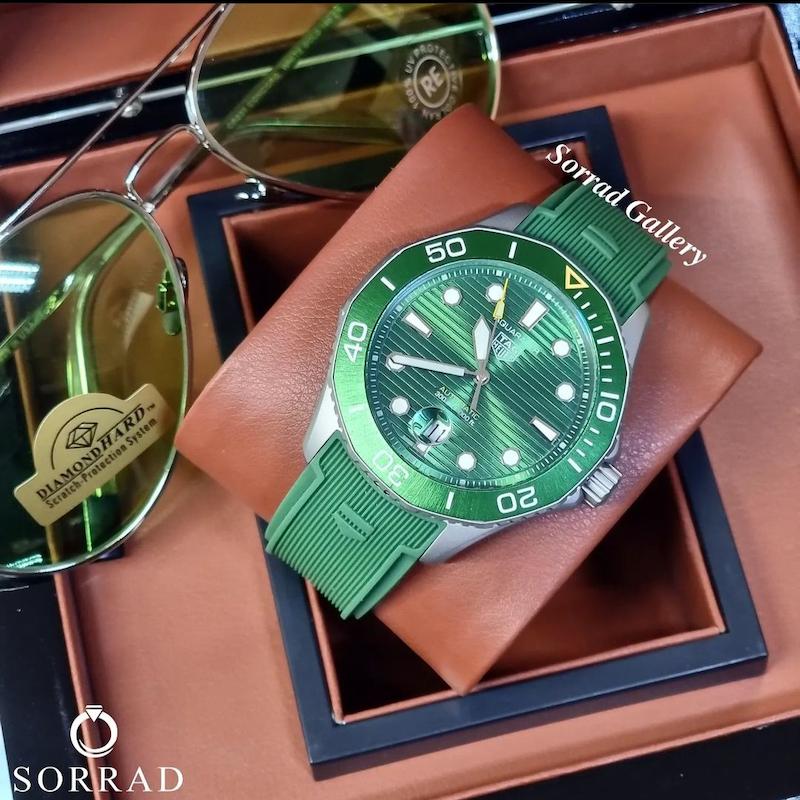 ساعت تگ هویر مردانه/ اتومات بند رابر رنگ سبز صفحه سبز