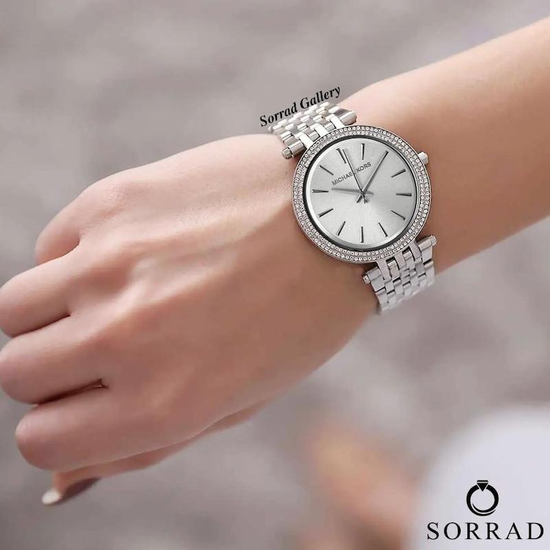 ساعت مایکل کورس زنانه / ساده بند استیل رنگ سیلور صفحه دورنگین سفید