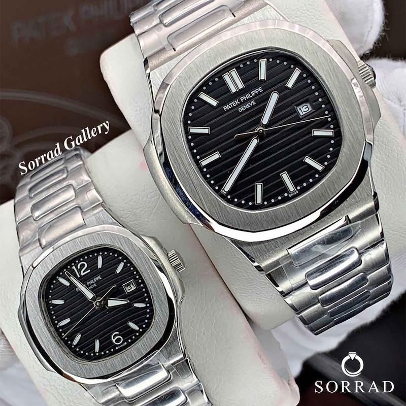 ساعت پتک فیلیپ مردانه و زنانه / ساده بند استیل رنگ سیلور صفحه مشکی