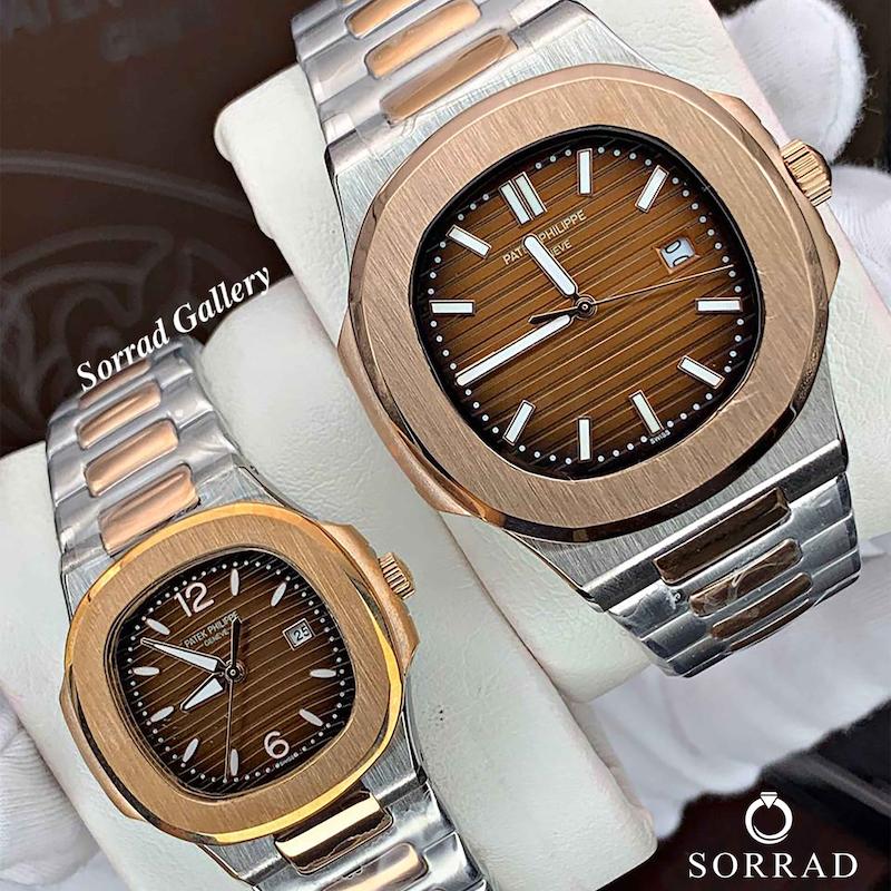ساعت پتک فیلیپ  مردانه و زنانه  / ساده بند استیل رنگ سیلور-رزگلد صفحه قهوه ای-رزگلد