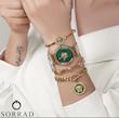 ساعت ورساچه زنانه / ساده بند حصیری استیل رنگ طلایی صفحه سبز-طلایی
