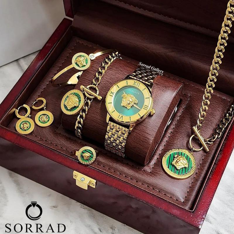 ساعت ورساچه زنانه / ساده بند استیل رنگ طلایی صفحه سبز-طلایی