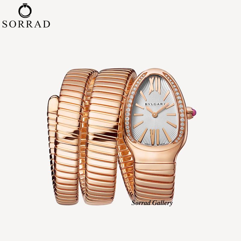 ساعت بولگاری زنانه / ساده بند دورپیچ استیل رنگ رزگلد صفحه دورنگین / در چند رنگ مختلف