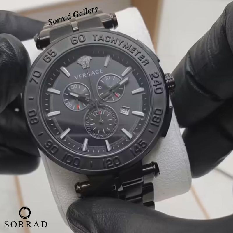 ساعت ورساچه مردانه / کورنوگراف بند استیل رنگ مشکی صفحه مشکی
