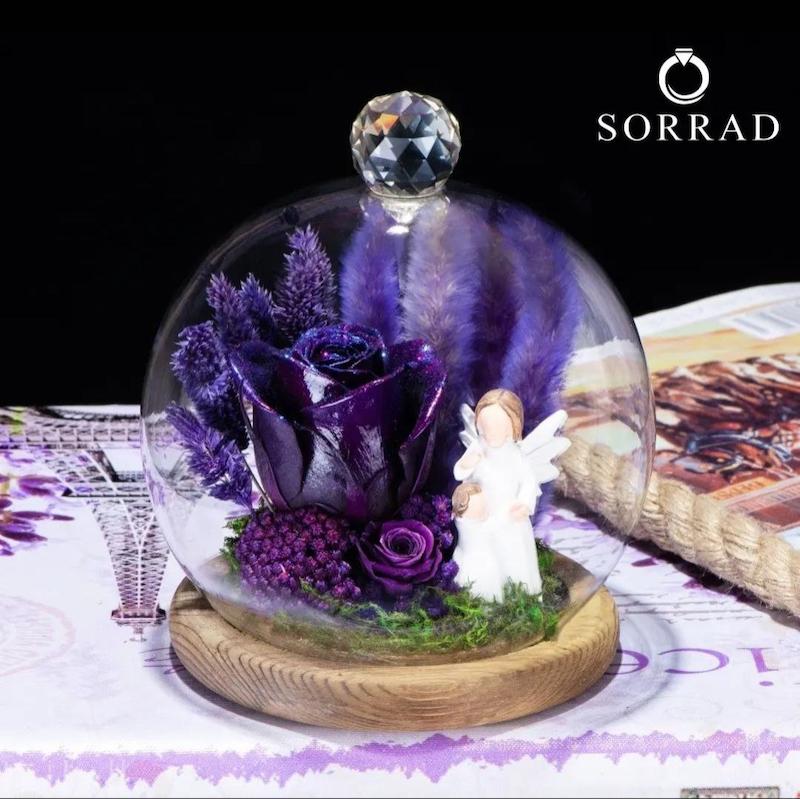 باکس چوبی شیشه ای مادر و فرزند / گل رز بنفش کهکشانی