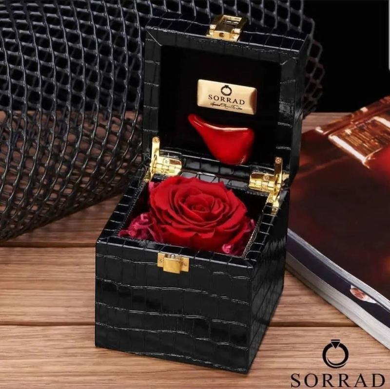 باکس چرمی گل و پرنده  تک خونه / گل رز قرمز