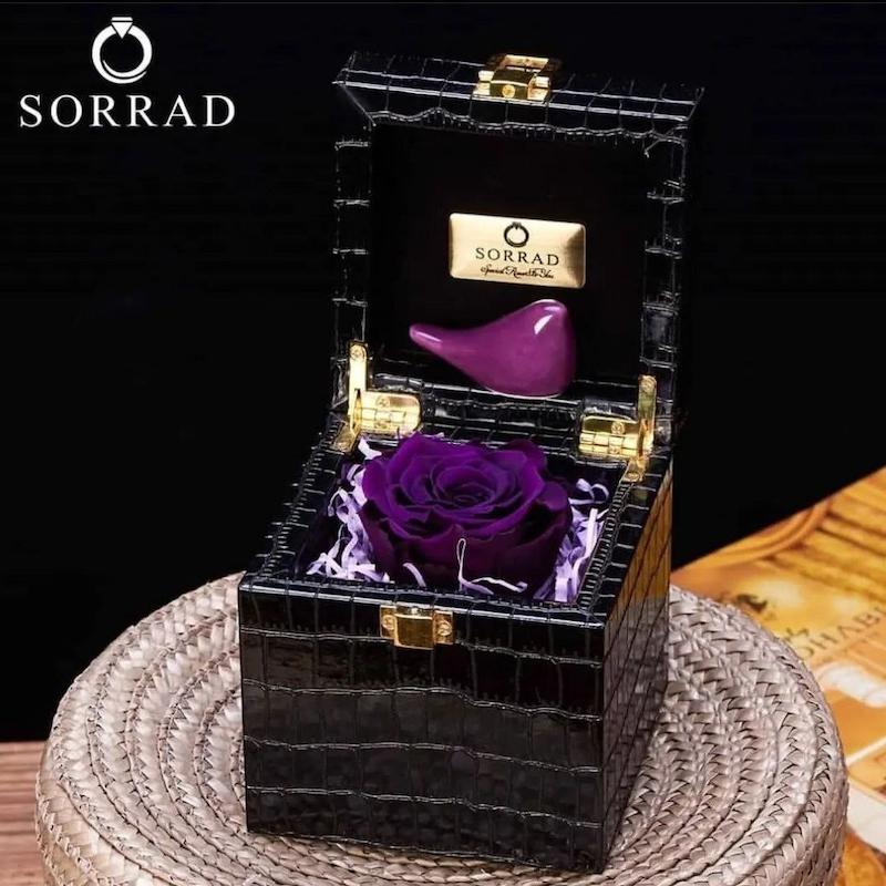باکس چرمی گل و پرنده  تک خونه / گل رز بنفش