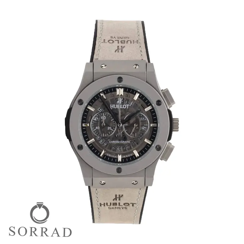 ساعت هابلوت مردانه / کورنوگراف بند جیر رنگ طوسی صفحه اسکلتون